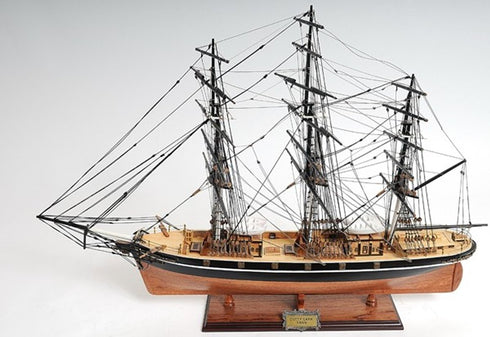 25" Brown And Black Solid Wood Hand Painted Boat