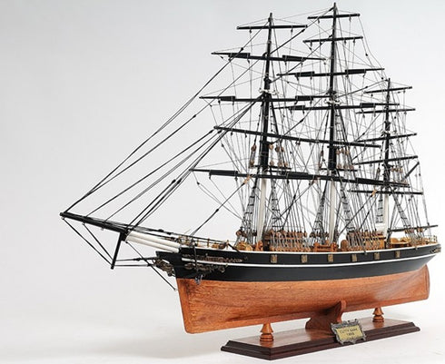 25" Brown And Black Solid Wood Hand Painted Boat