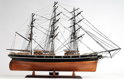 25" Brown And Black Solid Wood Hand Painted Boat