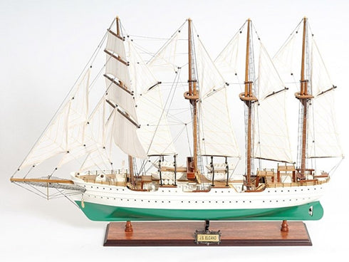 25" Green And White Solid Wood Hand Painted Boat