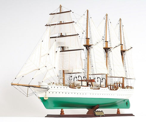 25" Green And White Solid Wood Hand Painted Boat