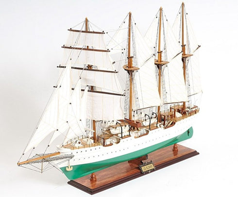 25" Green And White Solid Wood Hand Painted Boat