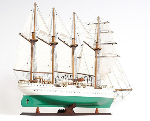 25" Green And White Solid Wood Hand Painted Boat