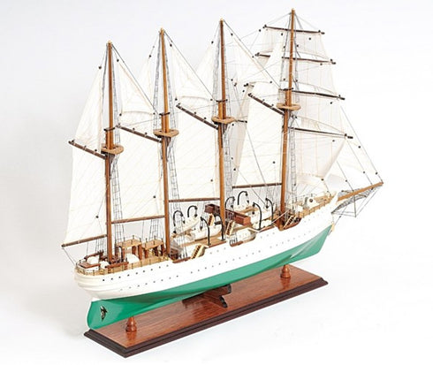 25" Green And White Solid Wood Hand Painted Boat