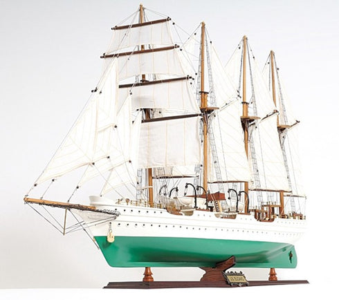 25" Green And White Solid Wood Hand Painted Boat