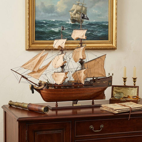 32" Brown Solid Wood Hand Painted Model Boat