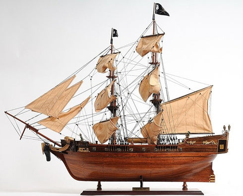 32" Brown Solid Wood Hand Painted Model Boat