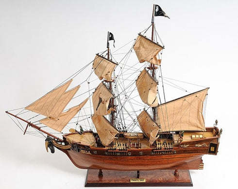 32" Brown Solid Wood Hand Painted Model Boat