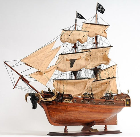 32" Brown Solid Wood Hand Painted Model Boat