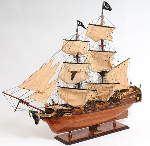 32" Brown Solid Wood Hand Painted Model Boat