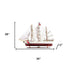 28" Maroon And White Solid Wood Hand Painted Boat