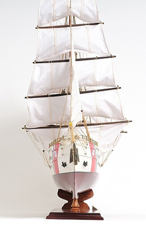 28" Maroon And White Solid Wood Hand Painted Boat