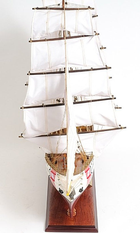 28" Maroon And White Solid Wood Hand Painted Boat
