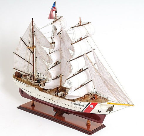 28" Maroon And White Solid Wood Hand Painted Boat