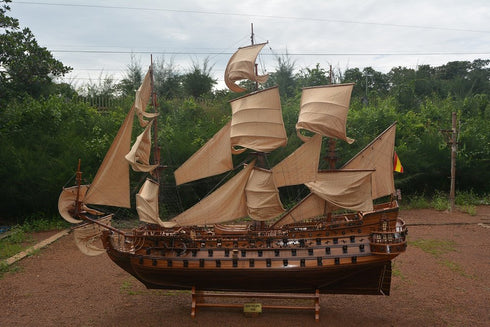 130" Brown Solid Wood Hand Painted Boat