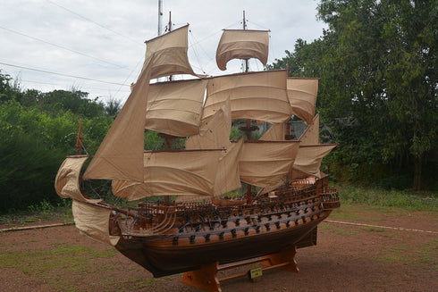 130" Brown Solid Wood Hand Painted Boat