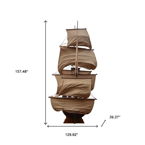 130" Brown Solid Wood Hand Painted Boat