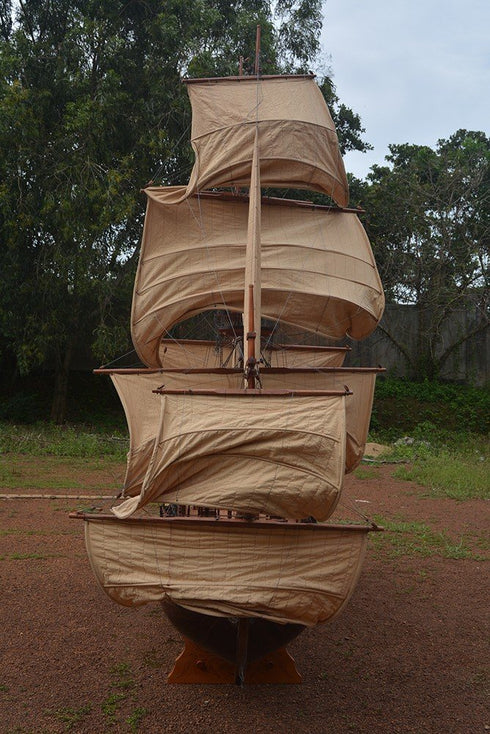 130" Brown Solid Wood Hand Painted Boat