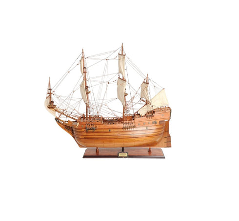 32" Brown Solid Wood Hand Painted Boat