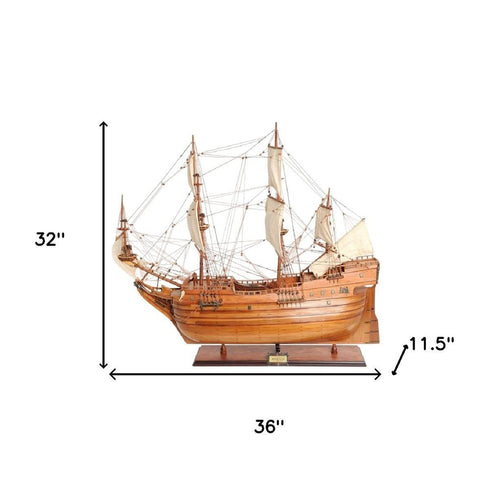 32" Brown Solid Wood Hand Painted Boat