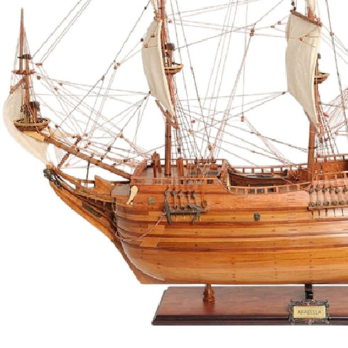 32" Brown Solid Wood Hand Painted Boat