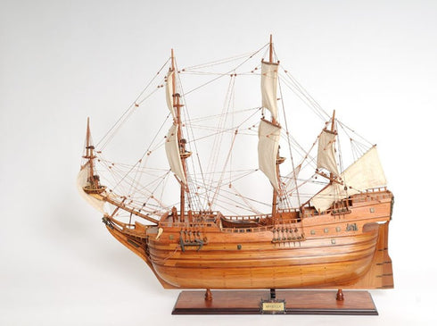 32" Brown Solid Wood Hand Painted Boat
