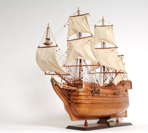 32" Brown Solid Wood Hand Painted Boat