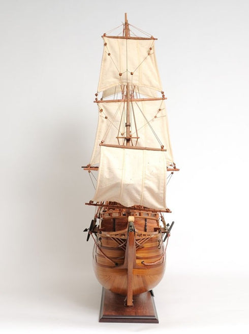 32" Brown Solid Wood Hand Painted Boat