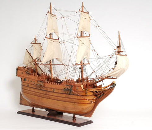 32" Brown Solid Wood Hand Painted Boat