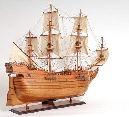 32" Brown Solid Wood Hand Painted Boat