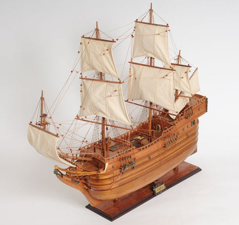 32" Brown Solid Wood Hand Painted Boat