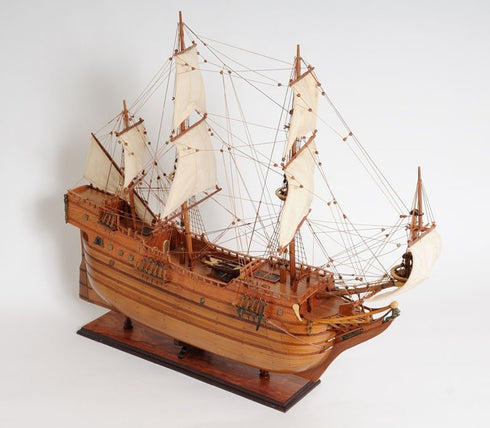 32" Brown Solid Wood Hand Painted Boat