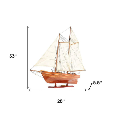 28" Brown Solid Wood Hand Painted Boat