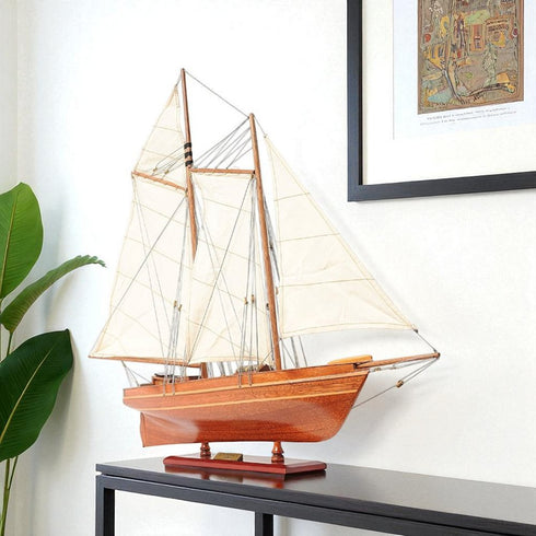 28" Brown Solid Wood Hand Painted Boat