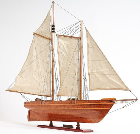 28" Brown Solid Wood Hand Painted Boat