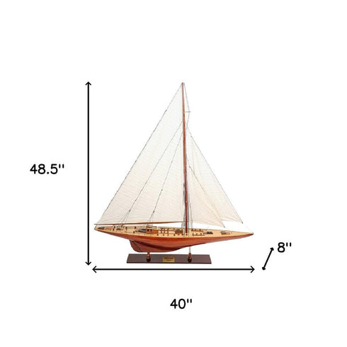 49" Brown Solid Wood Hand Painted Boat