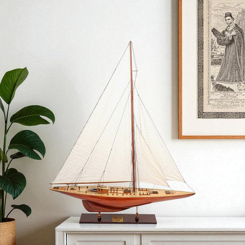 49" Brown Solid Wood Hand Painted Boat