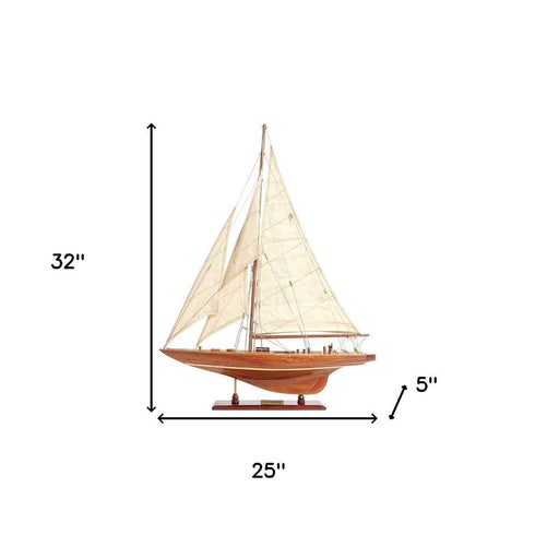 32" Brown Solid Wood Hand Painted Boat