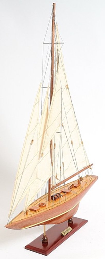 32" Brown Solid Wood Hand Painted Boat