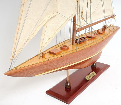 32" Brown Solid Wood Hand Painted Boat