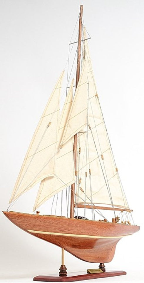 32" Brown Solid Wood Hand Painted Boat