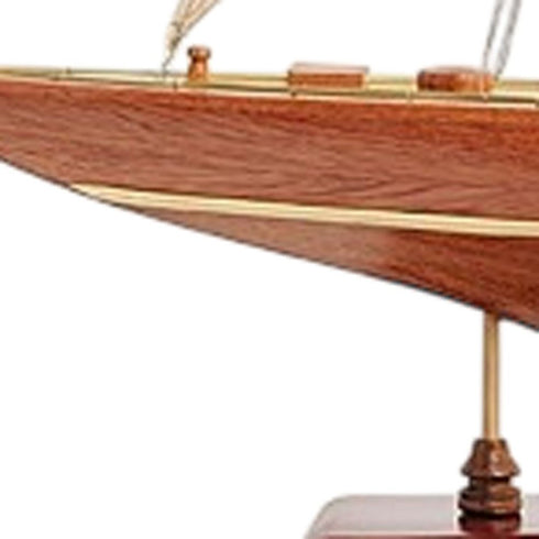 32" Brown Solid Wood Hand Painted Boat
