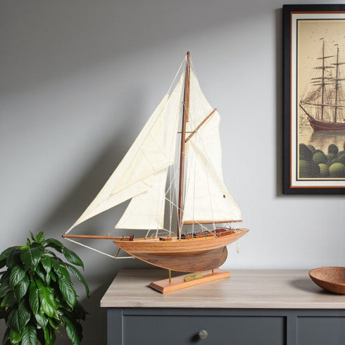 26" Brown Solid Wood Hand Painted Boat