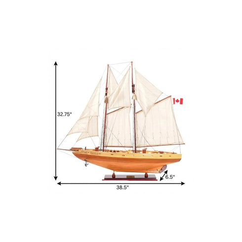 33" Wood Brown Solid Wood Hand Painted Bluenose II Model Boat