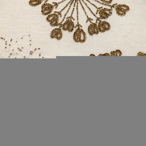 Natural and Golden Metallic Beaded Decorative Throw Pillow