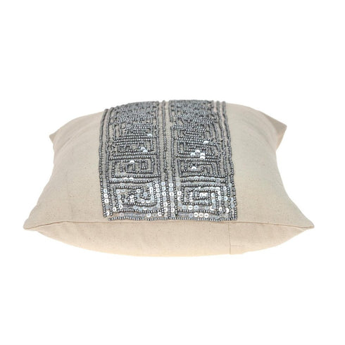 Glam Beige with Silver Sequins Lumbar Throw Pillow