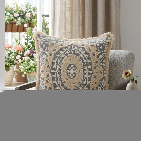 Boho Garland Beige and Gray Decorative Accent Pillow