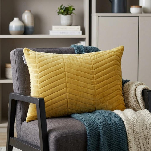 Yellow Quilted Velvet Zig Zag Decorative Lumbar Pillow