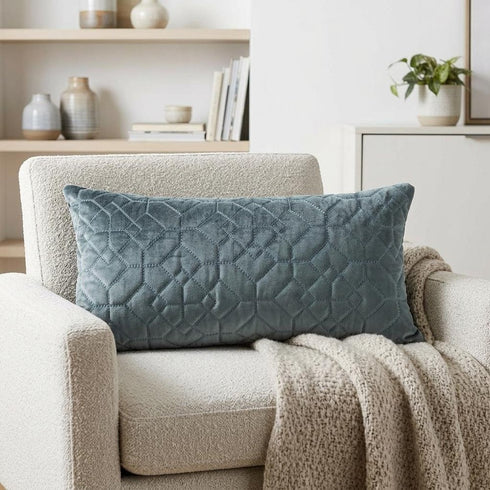 Charcoal Quilted Velvet Geo Lumbar Decorative Pillow