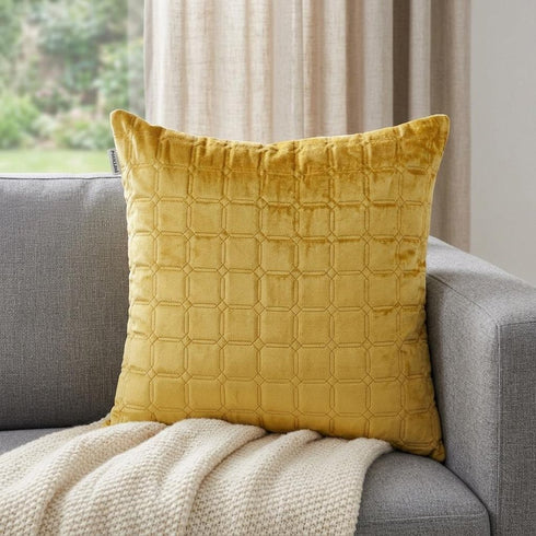 20" Yellow Cotton Blend Throw Pillow